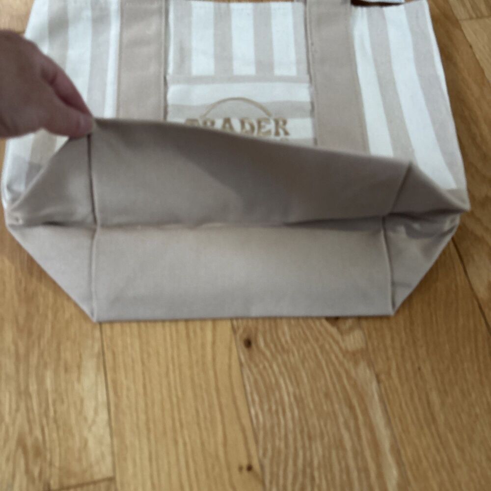 Trader Joe’s 2026 Striped Mini Pastel Canvas Tote Bag Desert Sand READY TO SHIP - Picture 3 of 6